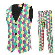 New Design Mens Printed Vest Suit Pants Formal Wear Wedding Casual Business Suit Vest Men's Standard Slim Suit Pants(Vest+Pants)