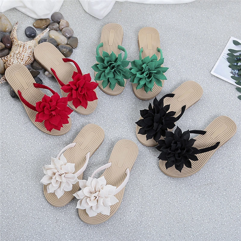 Chanclas informales flores para zapatos planos a la moda sandalias playa, novedad|Chancletas| - AliExpress