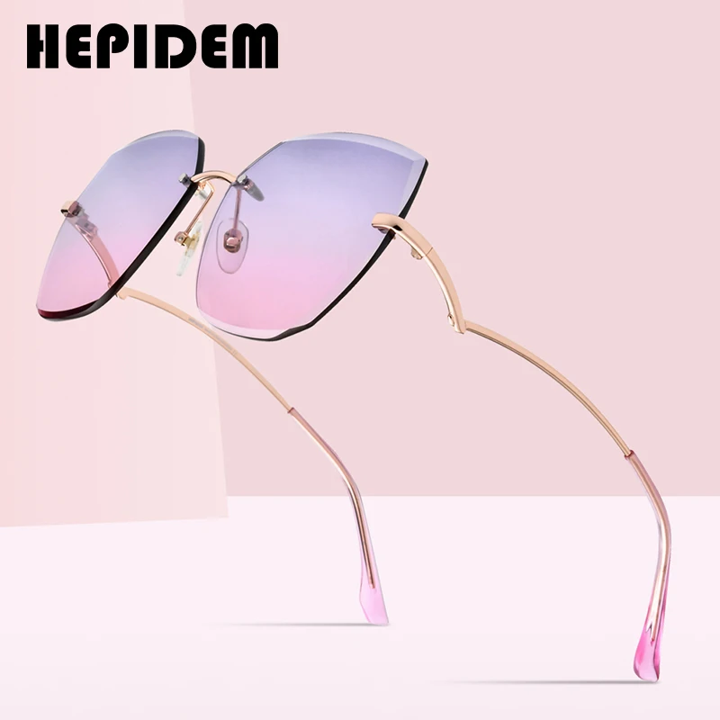 

HEPIDEM Oversized Rimless Sunglasses Women 2020 New Luxury Brand Fashion Polygon Sun Glasses with Nylon Lens gm 5011