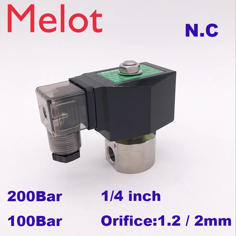 

200bar/100bar 2 way water high pressure solenoid valve 1/4" 12V DC Orifice 1.2mm/2mm N.C SPG stainless steel car wash pump valve