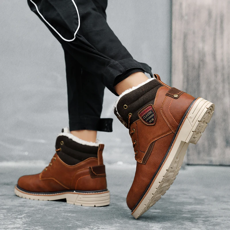 Skup Buty zimowe mężczyźni wysokiej jakości skóra z futra pluszowe dorywczo kostki ciepłe buty za kostkę mężczyźni zima # XWA9717