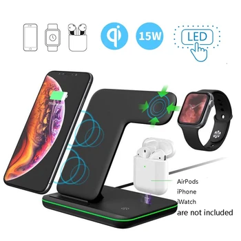 

Wireless Charger 3 in 1 Qi-Certified 15W Fast Charging Station for Apple iWatch Series 5/4/3/2/1,AirPods, Compatible with iPhone
