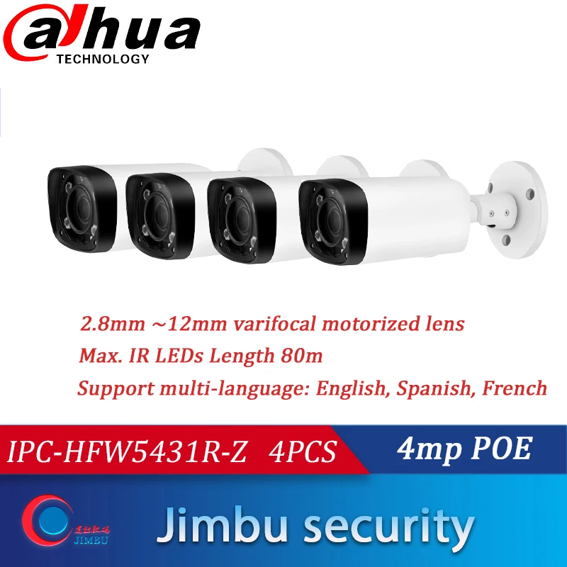 

camera dahua 4mp POE multi-language 4PCS IPC-HFW5431R-Z varifocal motorized lens 2.8mm ~12mm H.265 IR 80M Bullet camera onvif