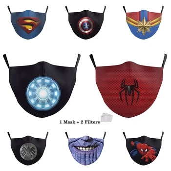 

PM2.5 Filter Masks Fashion Cotton Faces Hero Print Masks Windproof Mouth-muffle Reusable Washable Mouth Face Maske