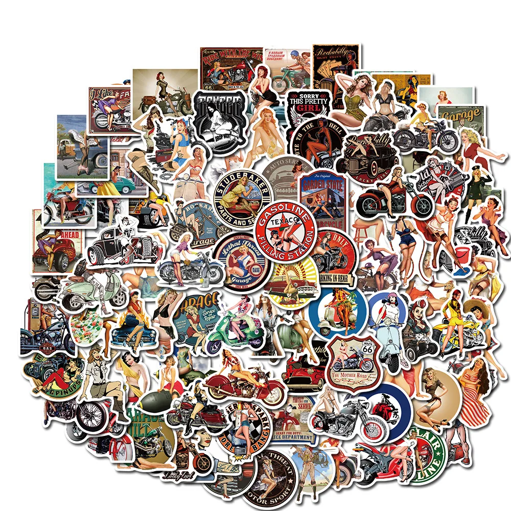

10/30/50PCS Street Dance Retro Buggy Girl Graffiti Waterproof Suitcase Notebook Helmet Sticker Decoration Wholesale