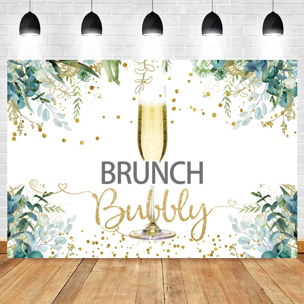 

Brunch And Bubbly Champagne Party Backdrop Green Leaves Birthday Photography Background Photographic Backdrops Photozone Props