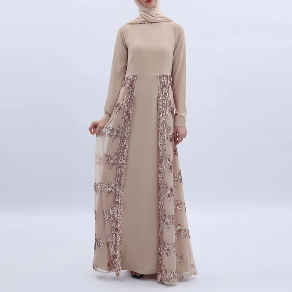Мусульманское Макси-платье Abaya Jilbab с блестками в стиле пэчворк большие размеры