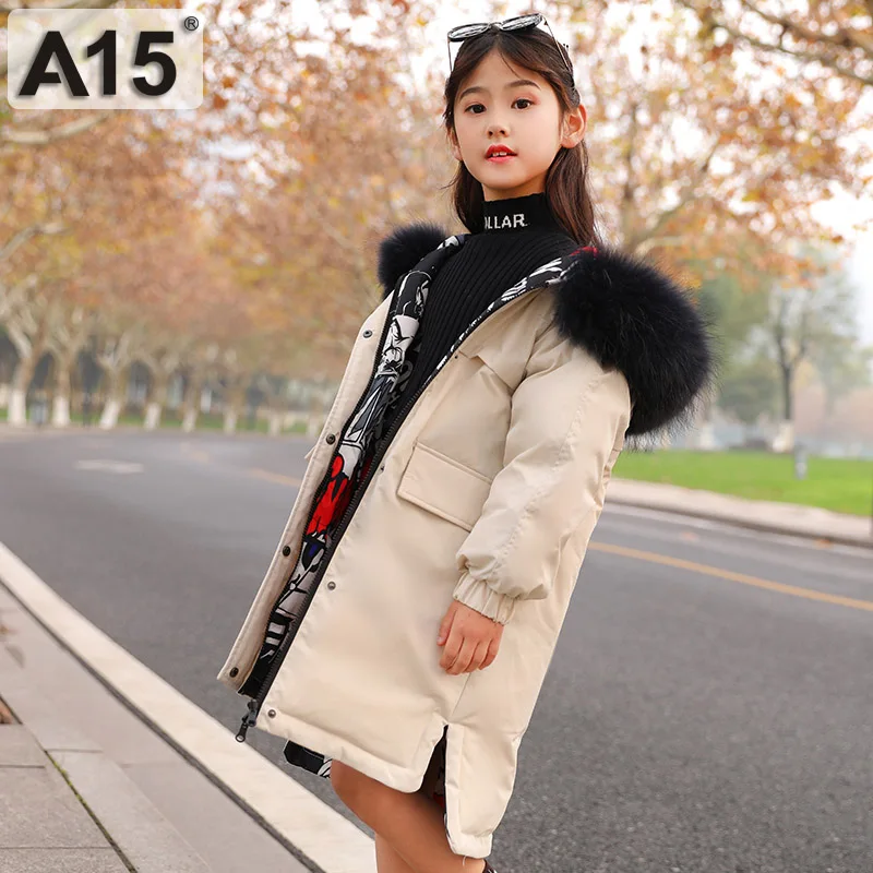 A15, теплый пуховик для девочки, размер 6, 8, 10, 12, 14, 16 лет, г., зимнее пальто для больших девочек детские зимние куртки для подростков детские пальто - Цвет: K38-1839White