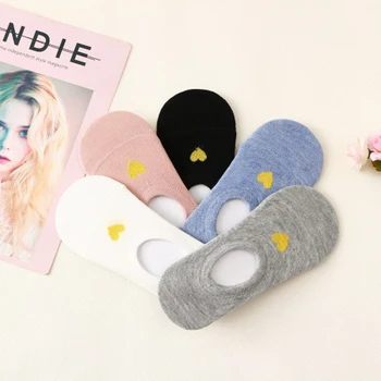 

10 Pairs 2020 Embroidery Heart Women Cotton Socks Cute Ankle Silicone Anti-skip Breathable Elastic Summer Comfortable Boat Socks