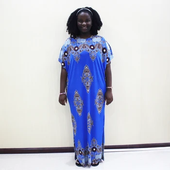 

Muslim abaya Dashiki Printed Short Sleeve Blue Long Dress African Dresses For Women одежда для женщин
