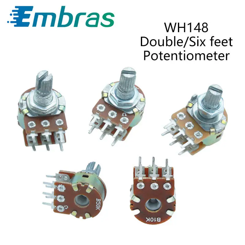 2Pcs WH148 1K 2K 5K 10K 20K 50K 100K 500K Shaft Amplifier Dual Stereo Potentiometer B1K B2K B5K B10K B20K B50K B500K 6Pin 15mm |