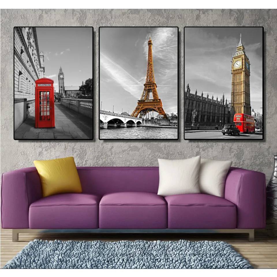 3 шт. Wall Art плакат и принты украшения картина Eiffe башня свободы Биг Бен живопись на