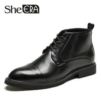 

Men's British Fashion Pointed Casual Boots Men Lace-up Business Dress Ankle Boots Wholesale PU Leather Shoes Men Botas Hombre