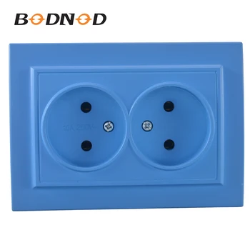 

New Arrival Wall Socket Sky Blue Color Double Socket With Out Earth European DIY Socket 10A 250V Schneider Livolo Free shipping