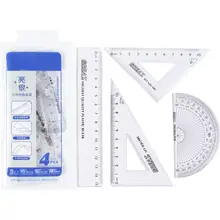 4 em 1 régua de plástico conjunto de artigos de papelaria multifuncional combinação régua triângulo transferidor ferramenta desenho