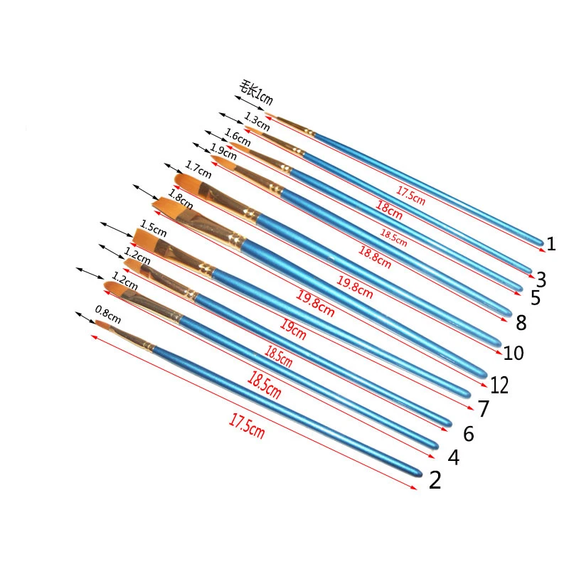 10 шт./компл. акварель гуашь Краски кисти разных Форма круглым заостренным кончиком набор нейлоновых волосяных Краски ing кисти комплект, принадлежности для живописи инструмент