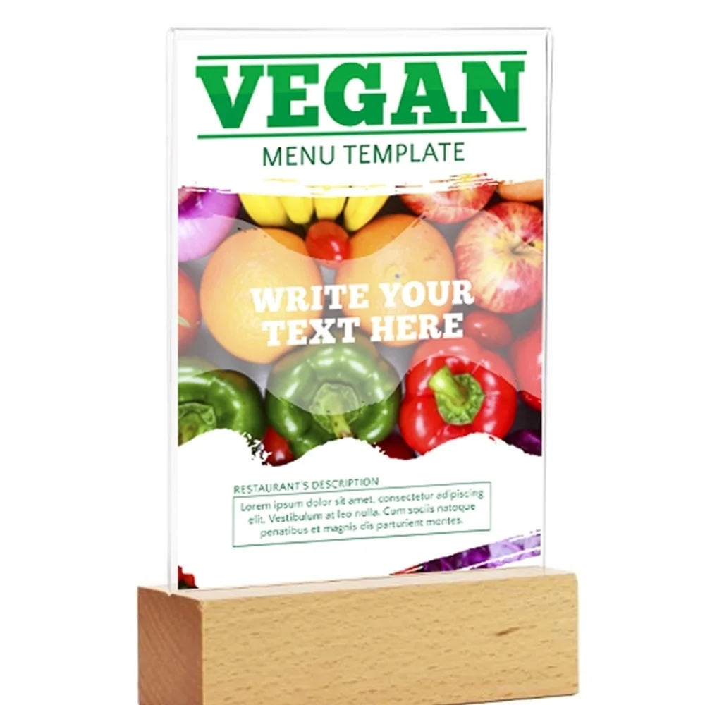 Acrylic Wooden Paper Menu Label Holder Table Desk Sign Label Price Tag Card Display Stand Poster Photo Frame A5 Thick Wood Base