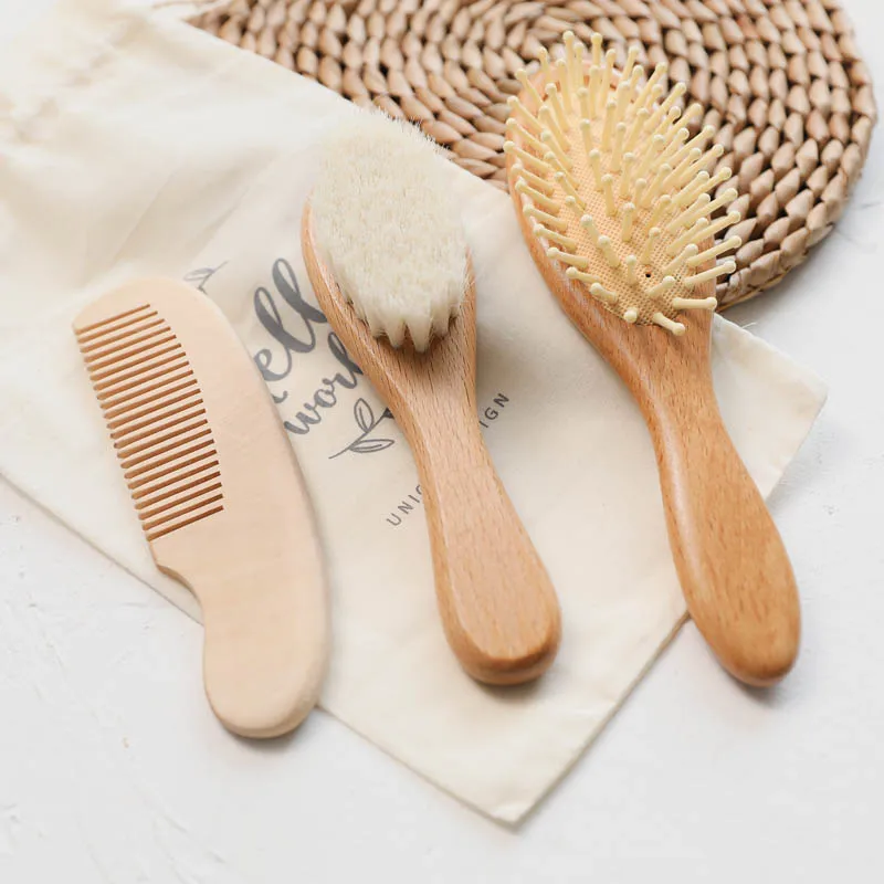 Custom Baby Hair Comb Wooden Handle Natural Soft Wool Brush Infant Boys Girls Shower Soft Wool Hair Brush Newborn Massage Comb hair comb hair brush comb