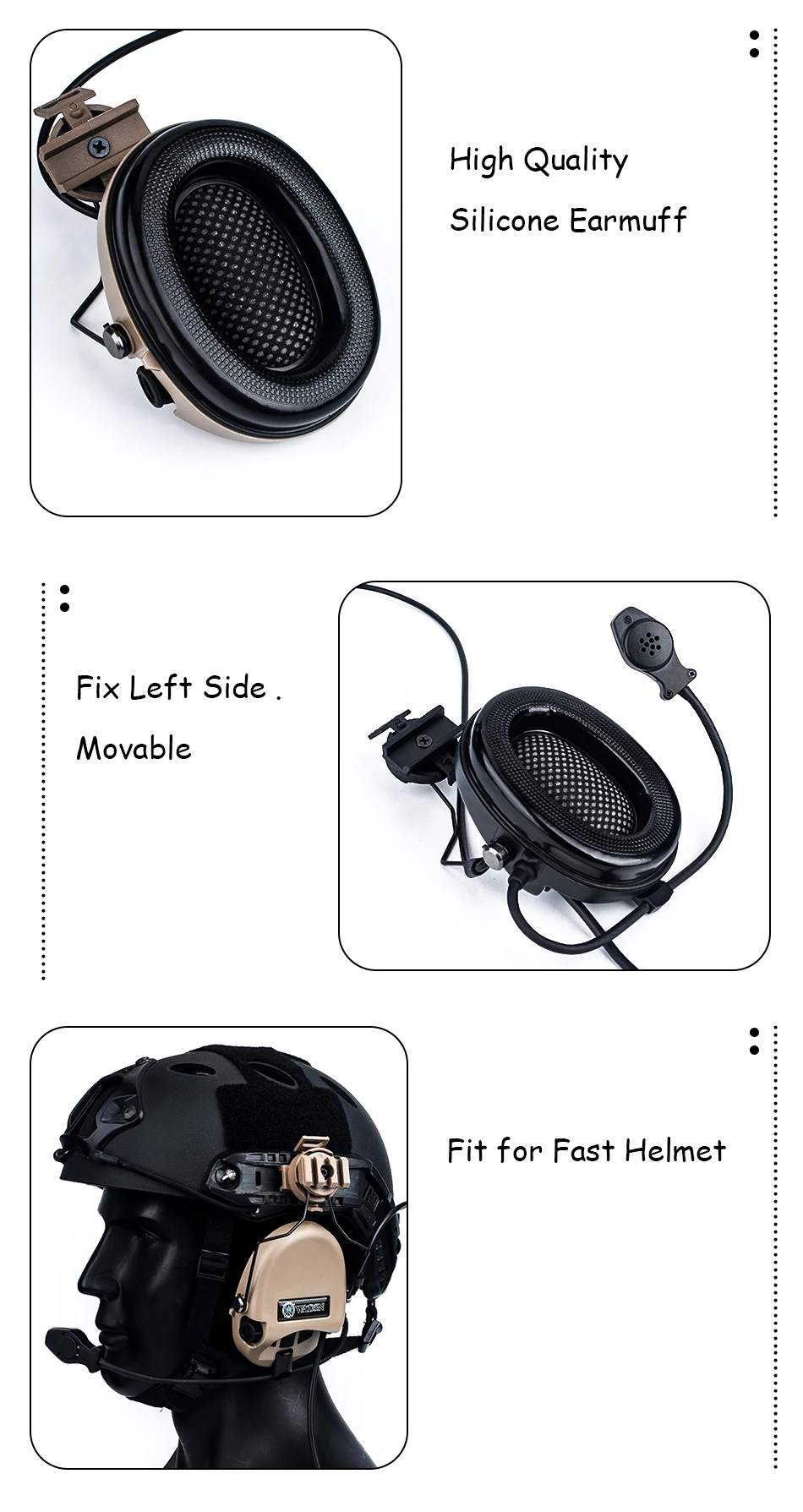 Fone de Ouvido com Cancelamento Fone de Ouvido com Capacete Wadsn Tático Sordin Ruído Tiro Airsoft Militar cs Paintball Captador Adaptador Ferroviário 6 Wadsn tático sordin fone de ouvido com