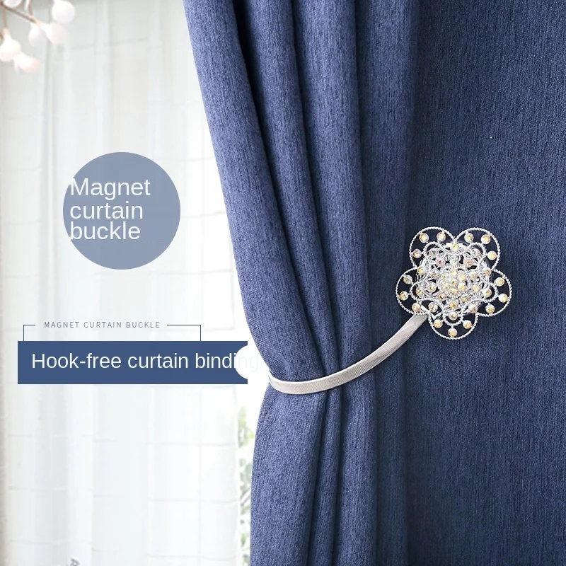

2 pcs curtain buckle binding rope creative magnet curtain clip hole free curtain hook simple modern curtain buckle binding belt
