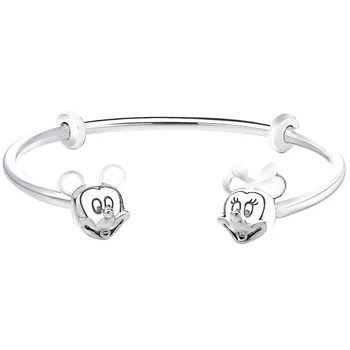

New 925 Sterling Silver MOMENTS Open Bangle With Minnie & Mickey Caps Bangle Bracelet Fit Bead Charm Diy Pandora Jewelry