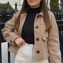 Casaco de inverno para mulher de lã curta jaqueta vintage mangas compridas gola quente superior 2021 moda chique textura outerwear feminino