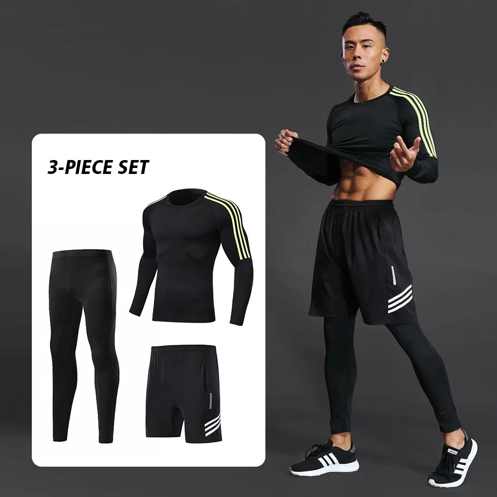 

YD-FU 3pcs / set Men's Workout Sport Suit Gym Fitness Compression Clothes Running Jogging Sport Wear Exercise Workout Tights
