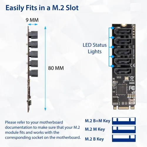 Адаптер IOCREST M.2(PCIe 3,0) на 5 портов SATA III 6G ssd с кабелем sataIII