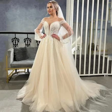 

Eightree White Wedding Dresses Off The Shoulder Bridal Dress Sexy Appliques Floor Length Princess Wedding Ball Gowns Plus Size