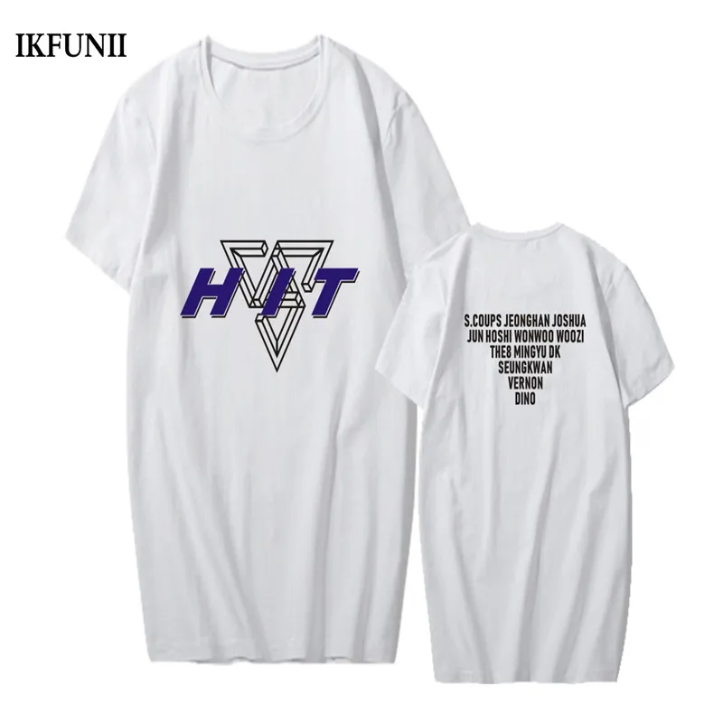 

IKFUNII Kpop SEVENTEEN HIT Cotton T-shirt Lovers Street Style Basic Tee Fanmde Printed Tops (Black White Grey Pink)