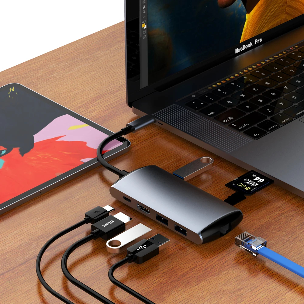 переходник usb type c хаб для макбука картридер компьютера док станция телефона Док