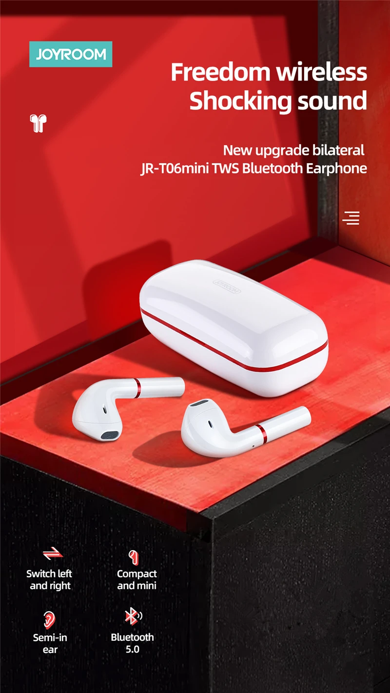 JOYROOM T06 мини-наушники TWS сенсорный Управление Bluetooth 5,0 наушники левый и правый переключатель Спортивная гарнитура с зарядный чехол