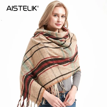 

AISTELIK 2020 autumn and winter new thick beard lattice full polyester bristle fringed scarf female men's warm shawl