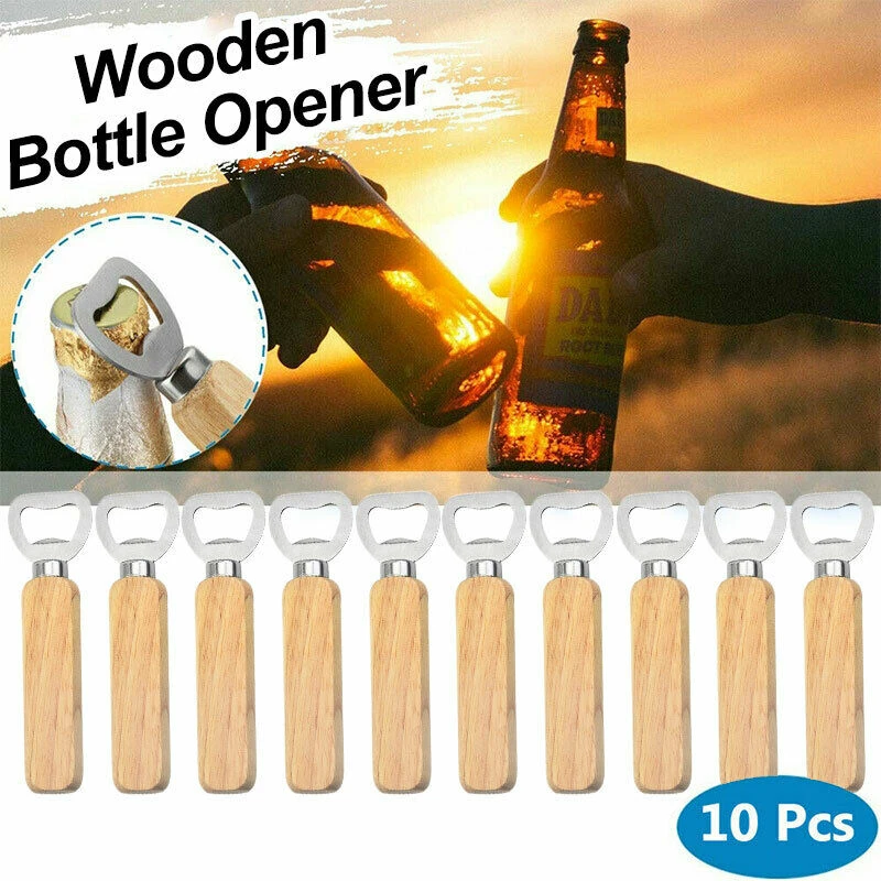 10Pcs/lot Wooden Bottle Opener Beer Can Opener Household Kitchen Bar