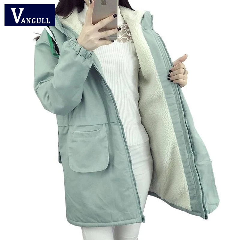 Vangull Women Hooded Jackets Warm Cotton Thicken Coat Autumn Winter New Solid Female Fashion Casual Long Sleeve Zipper Outerwear