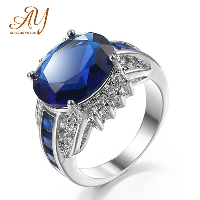 Мужские кольца с голубым топазом Anillos Yuzuk вечерние из 925 пробы серебра