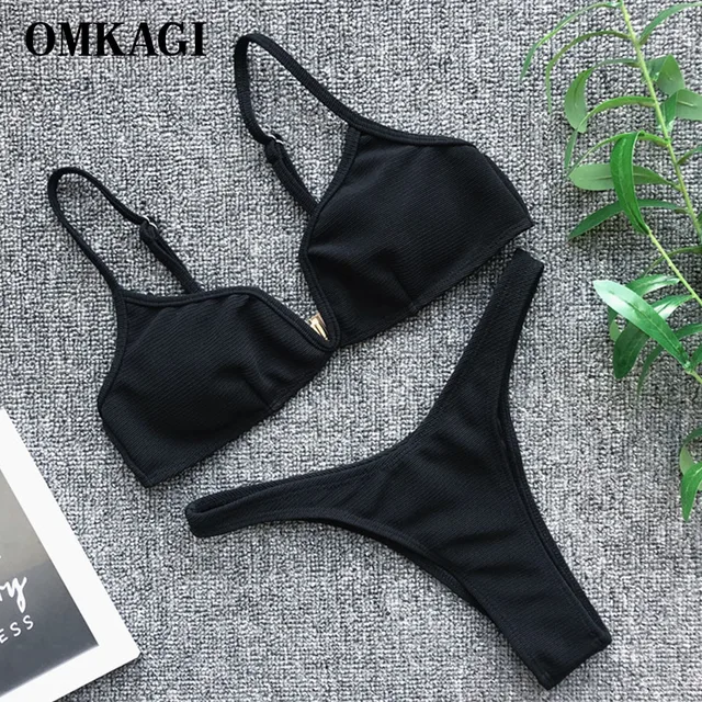 US $10.97 OMKAGI High Cut Bikinis Swimwear Women's Swimming Bathing Suit Beachwear Sexy Push Up Bikinis Set B