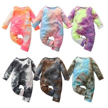 

2020 New Newborn Baby Romper Cotton Comfortable Tie Dye Color Playsuit Long Sleeve Casual Home Clothes Jumpsuit Boys Girls