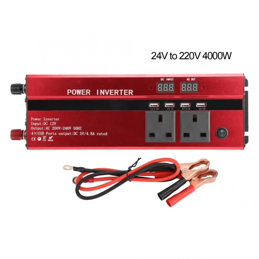 12V to 220V 5000W 12 V/24 V до 220V автомобильный Солнечный Напряжение Инвертер Высокая Мощность 3000 W/4000 W/5000 W красный UK Тип - Цвет: 12V to 220V 5000W