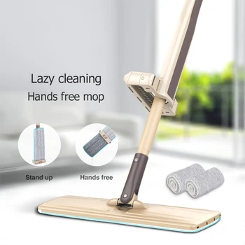 

Flat Mop Free Hand Washing Stainless Steel Handle Spin Mop Home House Office Cleaning Tool Microfiber Pad Kitchen Floor Clean