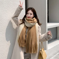 Ladies Stitching Scarf For Autumn And Winter New Imitation Cashmere Tassel Warmth Men's Color Matching Scarf Fashion