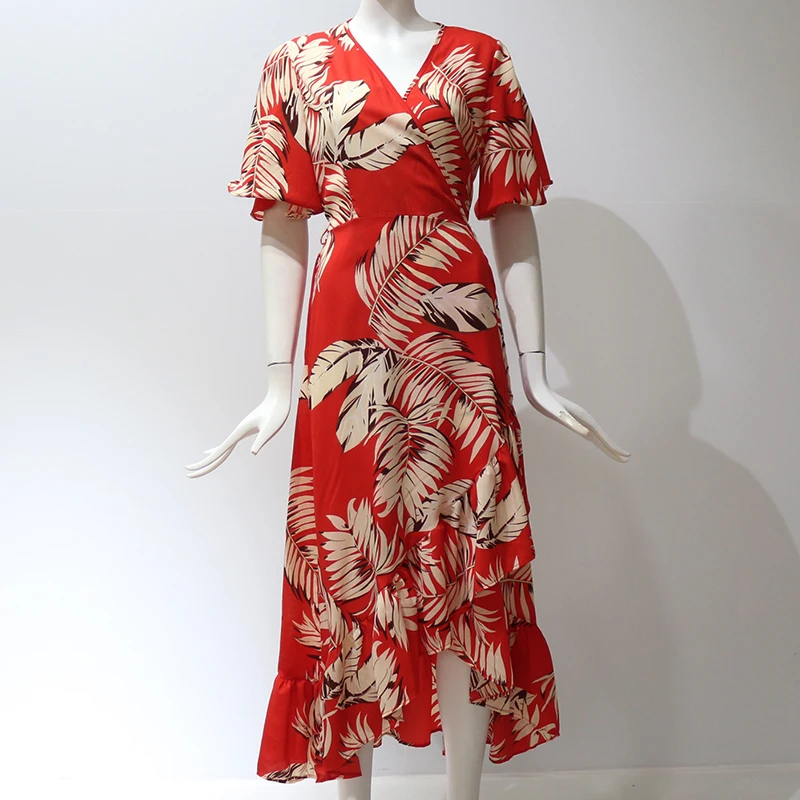 Женское платье миди в стиле бохо с цветочным рисунком и рюшами,, модное летнее женское пляжное праздничное платье для вечеринки, Открытое платье