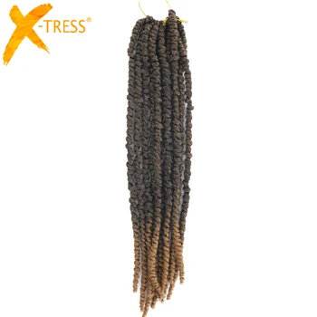 

Synthetic Crochet Braids Pre-twisted Passion Twist Hair Extensions Ombre Brown color 18/24 inches long X-TRESS Braiding Hair