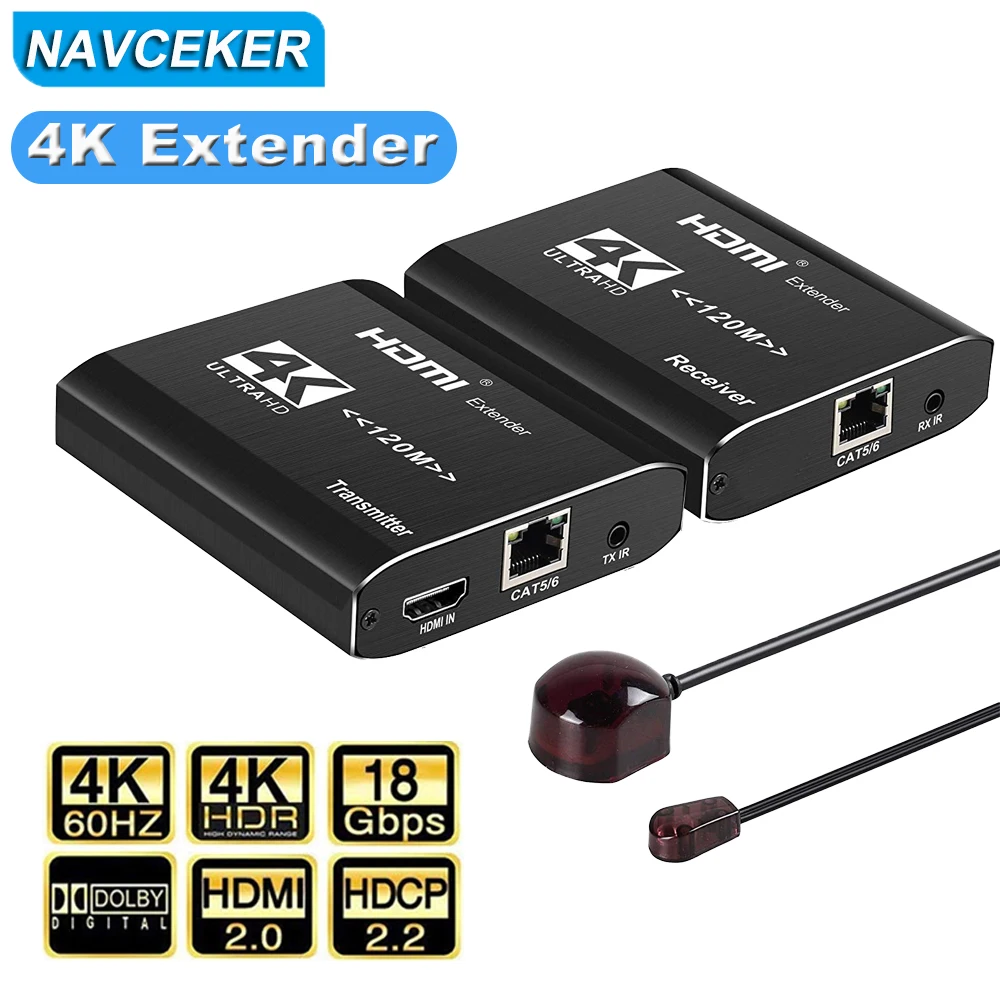 2022 4K HDMI Extender IR 120m HDMI Extender RJ45 HDR HDMI Extender