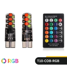 2 pces w5w t10 rgb luz de afastamento novo carro universal rgb t10 cob 12smd colorido multi modo lâmpadas de carro com controle remoto