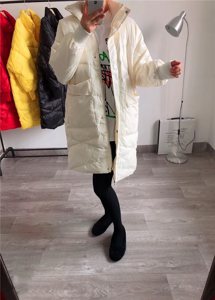 Негабаритный черный зимнее пальто женский белый пуховик Свободный Длинный желтый пуховик Повседневная теплая зимняя верхняя одежда красный YRF61