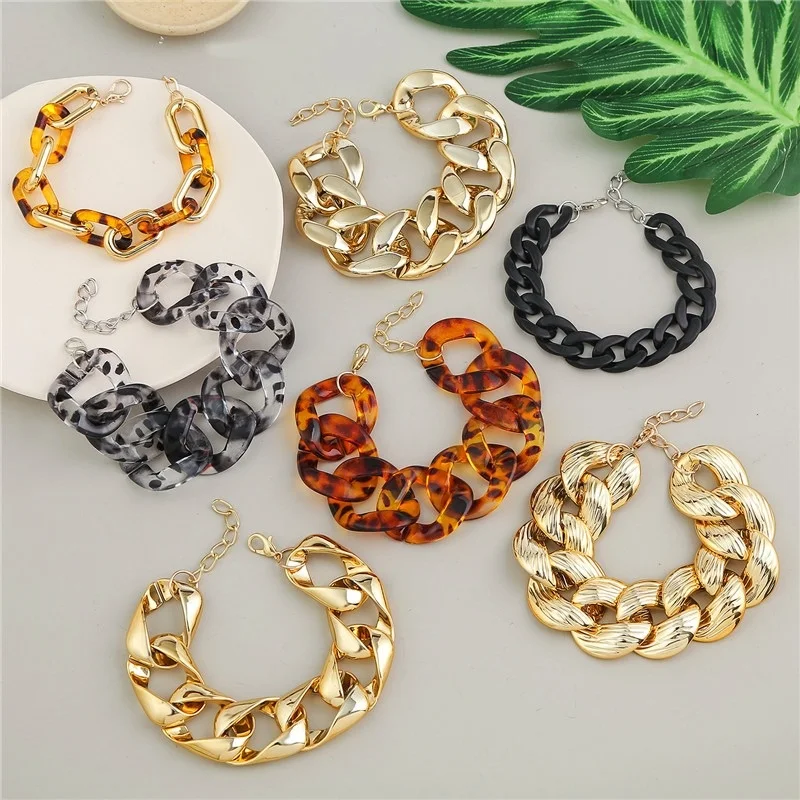 1PCS Women's Exaggerated Thick Link Chains Bracelet Men's Hip Hop Chain Cuban Fashion Big Matte Bracelets | Украшения и