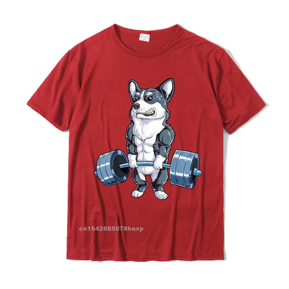 Normal Short Sleeve Tees NEW YEAR DAY O-Neck Cotton Men T-shirts Casual Normal T Shirt Cute Free Shipping Corgi Weightlifting Funny Deadlift Men Fitness Gym Workout T-Shirt__2248. red