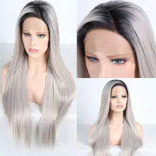 Bombshell черный укоренитый белый серый прямой синтетический 13*3 дюймов парик фронта шнурка жаростойкое волокно натуральный волос