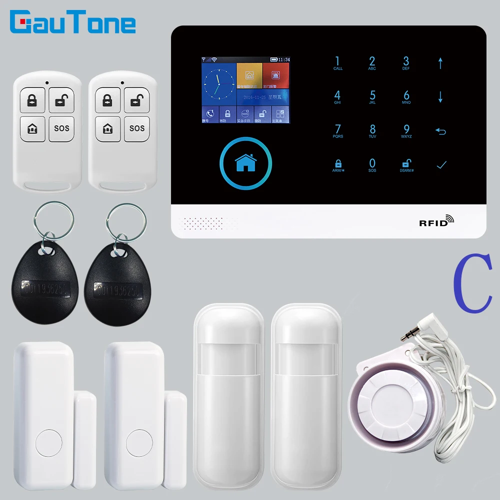 GT APP Remote Control Alarm Panel Switchable 9 Languages Wireless Home Security WIFI GSM GPRS Alarm System  RFID Card Arm Disarm sound alarm device Alarms & Sensors